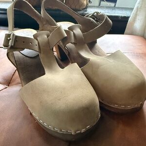 Lotta from Stockholm Highwood T-Bar Clogs in Taupe